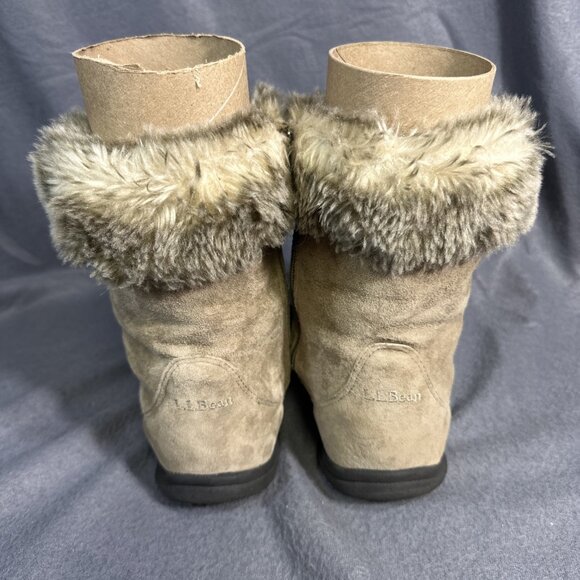 L.L. Bean Womens Winter Boots Brown Side Zipper Faux Fur Lined Boots Size 9.5 - Picture 4 of 16